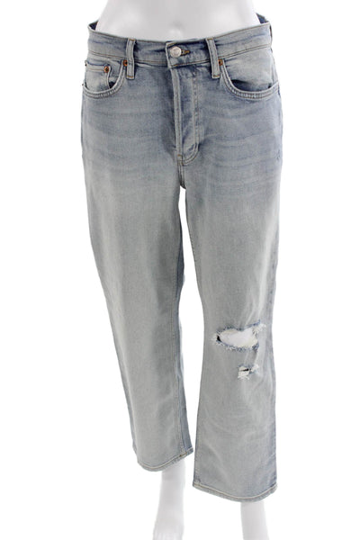 Re/Done Women Boyfriend Cropped Light Blue High Rise Jeans Size 28