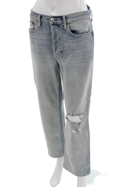 Re/Done Women Boyfriend Cropped Light Blue High Rise Jeans Size 28