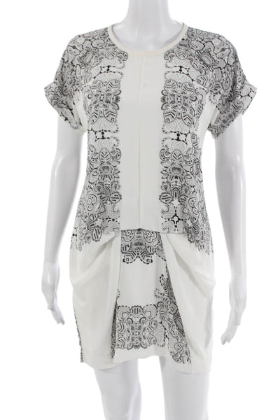 BCBG Max Azria Women White Shift T Shirt Dress Short Sleeve Paisley Size 2XS