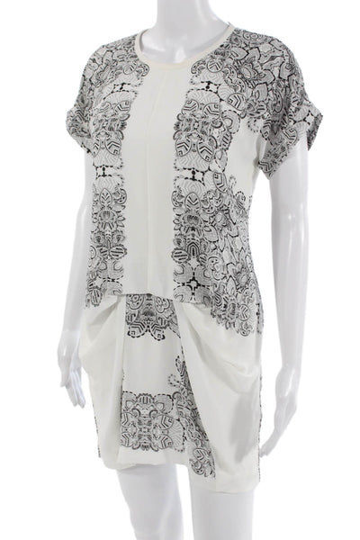 BCBG Max Azria Women White Shift T Shirt Dress Short Sleeve Paisley Size 2XS