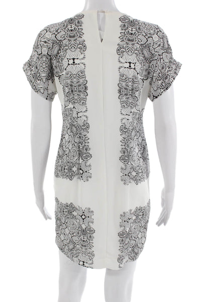 BCBG Max Azria Women White Shift T Shirt Dress Short Sleeve Paisley Size 2XS