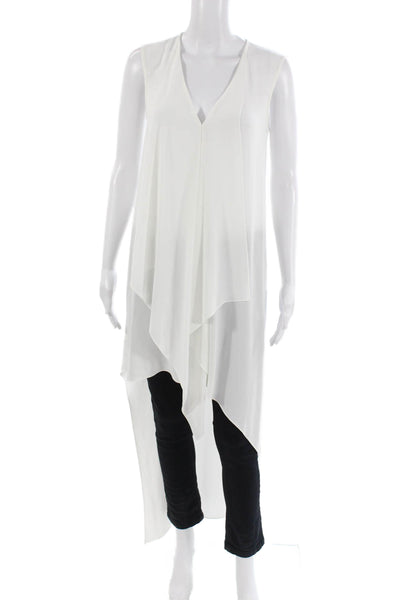 BCBG Max Azria Womens Tunic White V-Neck Sleeveless Designer Size XS