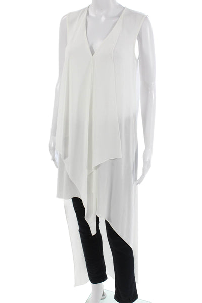 BCBG Max Azria Womens Tunic White V-Neck Sleeveless Designer Size XS