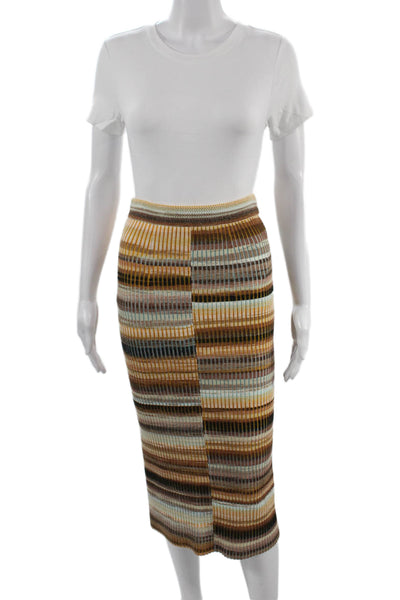 Simkhai Women Straight Pencil Skirt Beige Striped Rayon Blend Long Size S