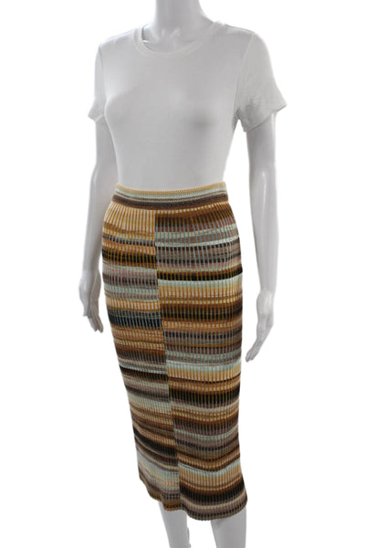 Simkhai Women Straight Pencil Skirt Beige Striped Rayon Blend Long Size S
