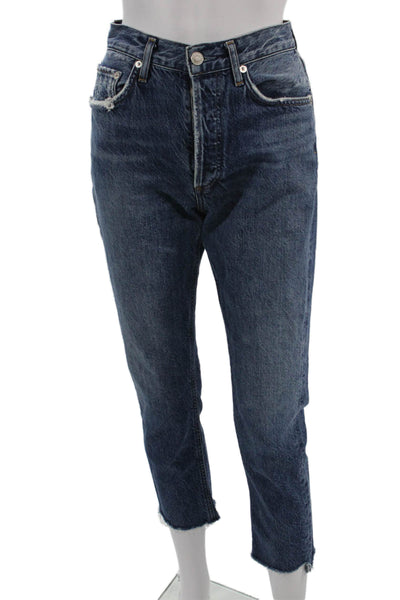 Agolde Womens Cropped Ankle Dark Blue Mid Rise Jeans Button Size 24