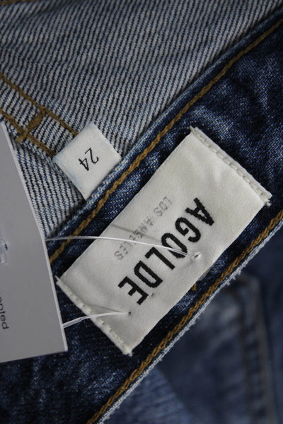 Agolde Womens Cropped Ankle Dark Blue Mid Rise Jeans Button Size 24