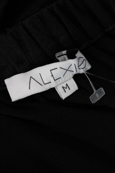 Alexis Women Black Tie Neck Short Sleeve Viscose Blouse Size M