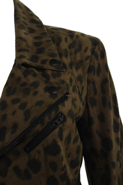 Capulet Women Biker Leopard Print Cotton Jacket Brown Button Size S