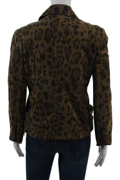 Capulet Women Biker Leopard Print Cotton Jacket Brown Button Size S