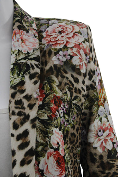 Free For Humanity Women Beige Floral Animal V Neck Long Sleeve Blazer Size S