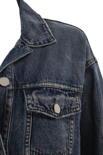 Signatures Womens 90s Blue Cotton Collared Button Long Sleeve Jacket Size S
