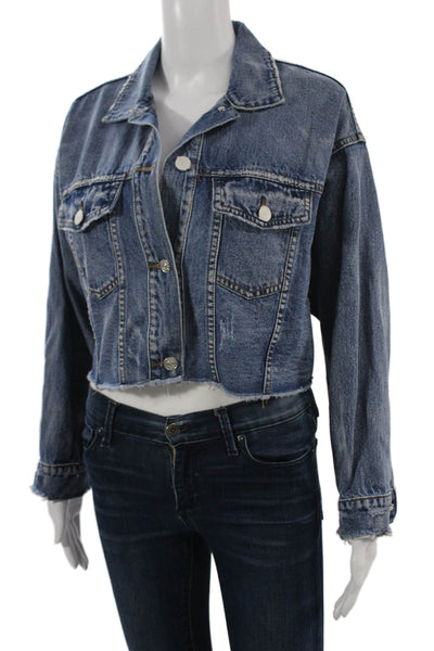 Signatures Womens 90s Blue Cotton Collared Button Long Sleeve Jacket Size S