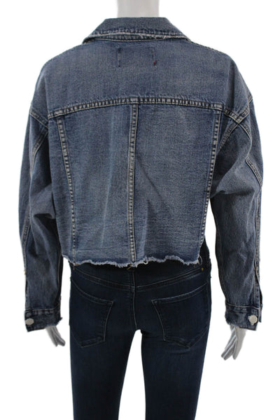 Signatures Womens 90s Blue Cotton Collared Button Long Sleeve Jacket Size S