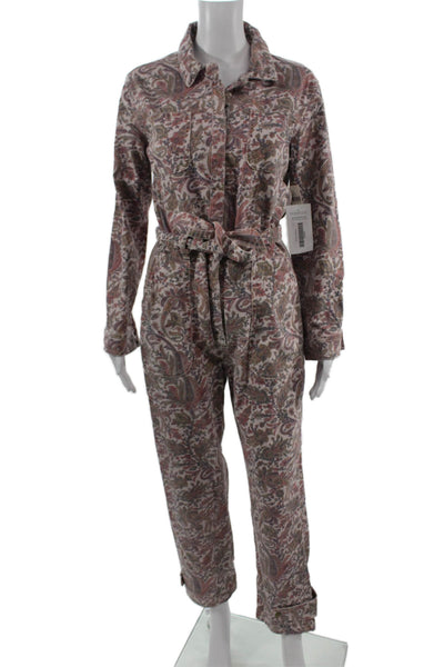 Anthropologie Women Floral Collared Long Sleeve Jumpsuit Pink Size XS