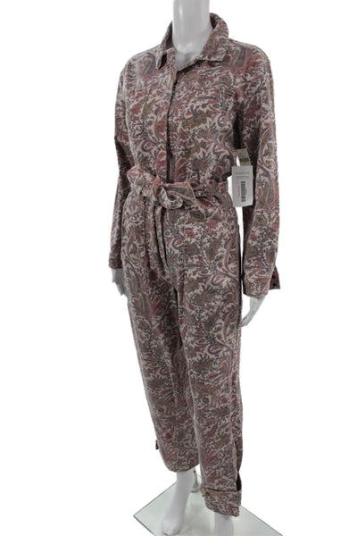 Anthropologie Women Floral Collared Long Sleeve Jumpsuit Pink Size XS