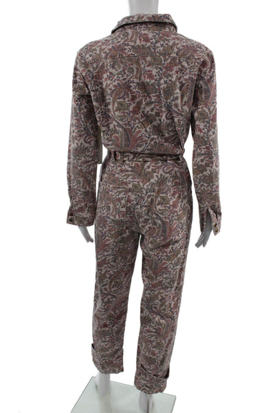 Anthropologie Women Floral Collared Long Sleeve Jumpsuit Pink Size XS