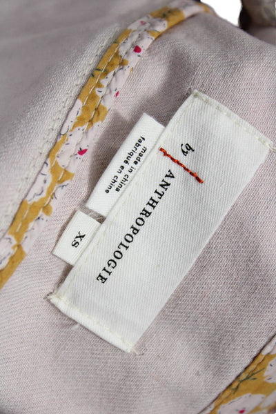 Anthropologie Women Floral Collared Long Sleeve Jumpsuit Pink Size XS