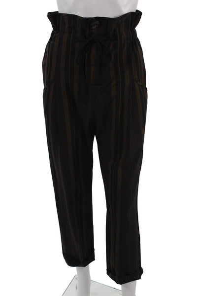 Zara Unisex Paperbag Cropped Striped Black Pants Size S
