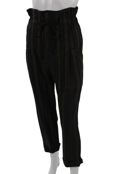 Zara Unisex Paperbag Cropped Striped Black Pants Size S