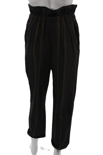 Zara Unisex Paperbag Cropped Striped Black Pants Size S
