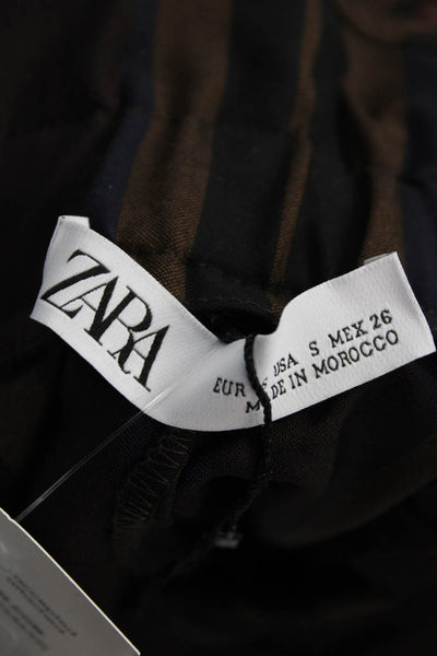 Zara Unisex Paperbag Cropped Striped Black Pants Size S