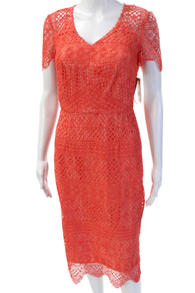 Shoshanna Womens Sheath Dress Orange V-Neck Short Sleeve Long Size 2