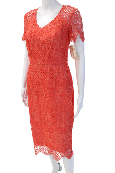 Shoshanna Womens Sheath Dress Orange V-Neck Short Sleeve Long Size 2