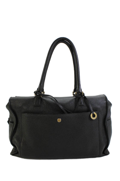 Loro Piana Womens Leather Top Handle Bag With Zippered Pouch Black