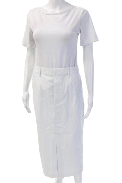 Uniqlo Women White Striped Cotton Straight Pencil Long Skirt Size S