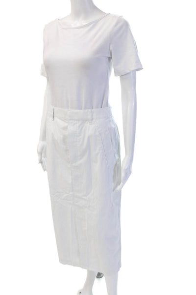 Uniqlo Women White Striped Cotton Straight Pencil Long Skirt Size S