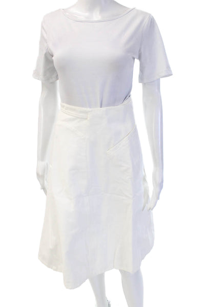 Chado Ralph Rucci Women A-Line Wrap Cotton Long White Skirt Size 6