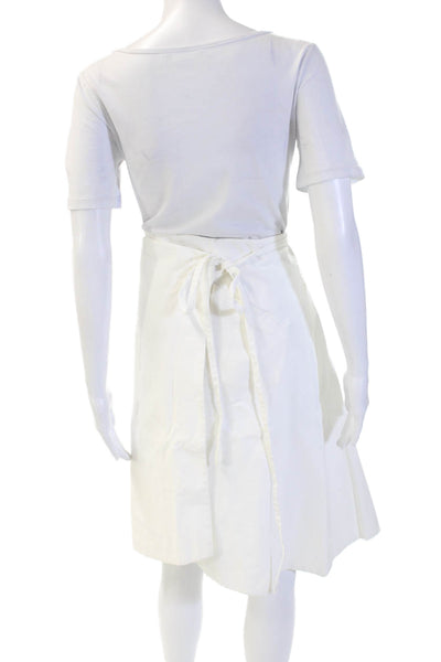 Chado Ralph Rucci Women A-Line Wrap Cotton Long White Skirt Size 6