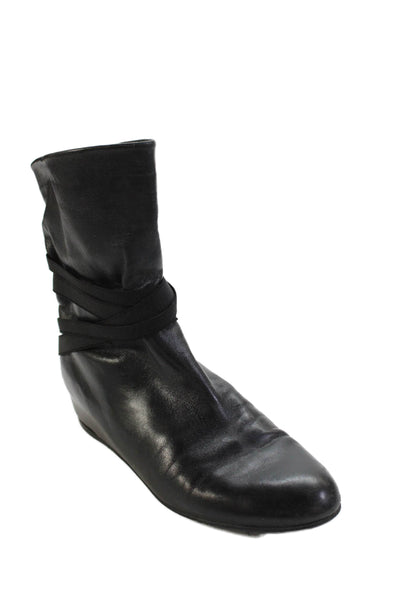 Stuart Weitzman Womens Leather Strappy Detail Mid Calf Boots Black Size 7.5