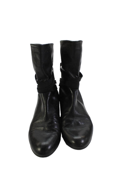 Stuart Weitzman Womens Leather Strappy Detail Mid Calf Boots Black Size 7.5