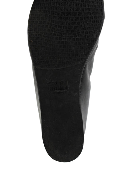 Stuart Weitzman Womens Leather Strappy Detail Mid Calf Boots Black Size 7.5