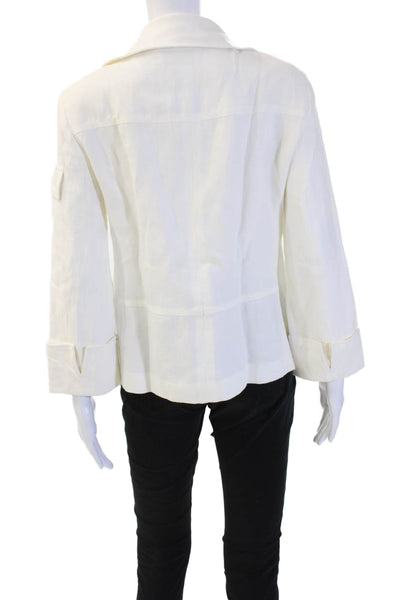 Akris Punto Womens Windbreaker White Linen Collared 3/4 Sleeve Zip Size 10