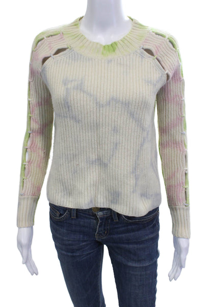 Zoe Jordan Unisex Pullover Sweater Beige Cashmere Wool Crew Neck Lace Up Size S