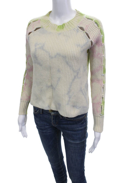 Zoe Jordan Unisex Pullover Sweater Beige Cashmere Wool Crew Neck Lace Up Size S