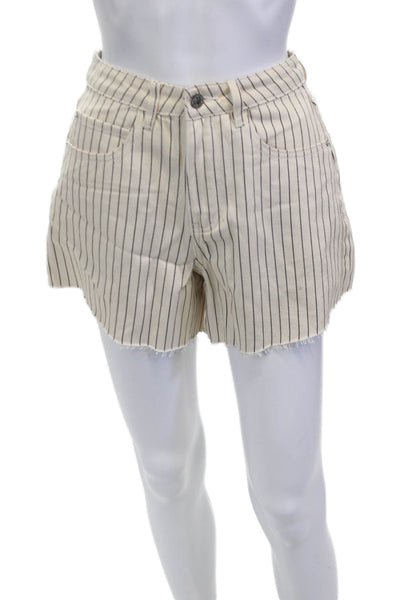 We Wore What Unisex Beige Cotton Striped Button Beach Shorts Size 25