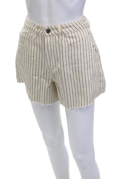 We Wore What Unisex Beige Cotton Striped Button Beach Shorts Size 25