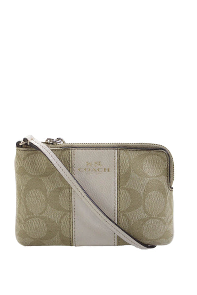 Coach Womens Monogram Zip Up Wristlet Wallet Beige