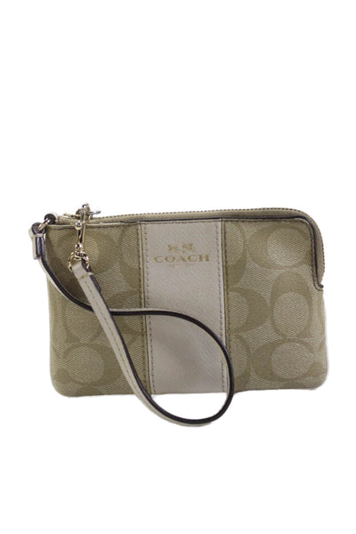 Coach Womens Monogram Zip Up Wristlet Wallet Beige