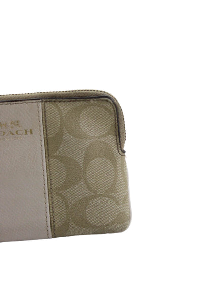 Coach Womens Monogram Zip Up Wristlet Wallet Beige