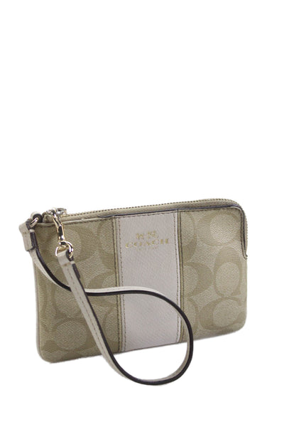 Coach Womens Monogram Zip Up Wristlet Wallet Beige