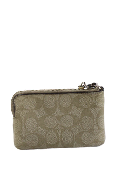 Coach Womens Monogram Zip Up Wristlet Wallet Beige