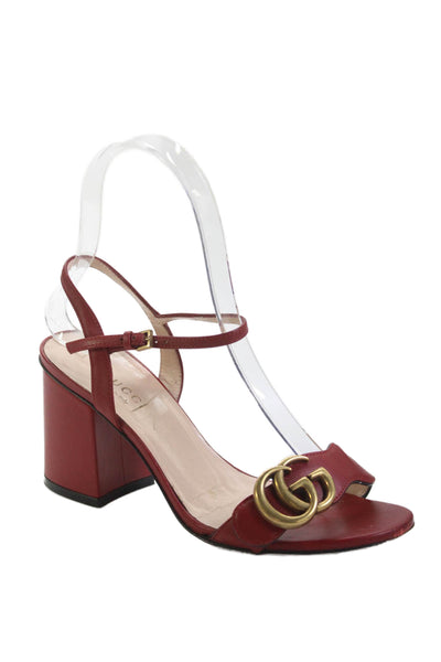 Gucci Womens Leather Ankle Strap Sandals Red Size 34 4