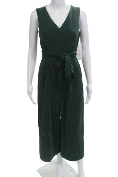 Calvin Klein Women Jumpsuit Green V Neck Sleeveless Mid Calf Size 2