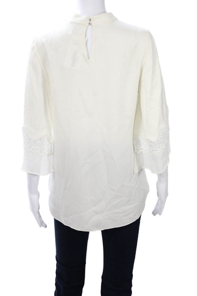 Elie Tahari Womens White Linen Cotton High Neck 3/4 Sleeve Blouse Size S