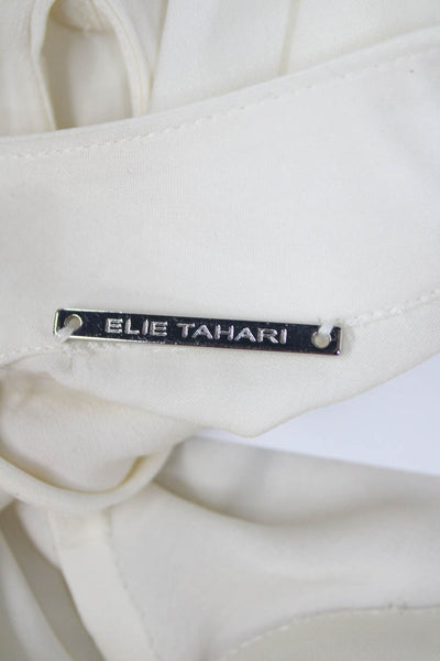Elie Tahari Womens White Linen Cotton High Neck 3/4 Sleeve Blouse Size S